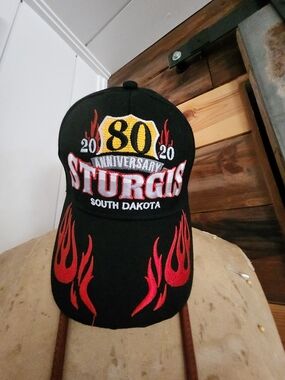 Sturgis 80th Anniversary Black Red Flame Baseball Hat
